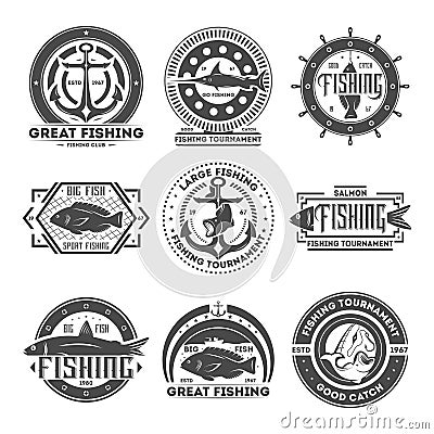 Fishing tournament vintage isolated label set Vector Illustration