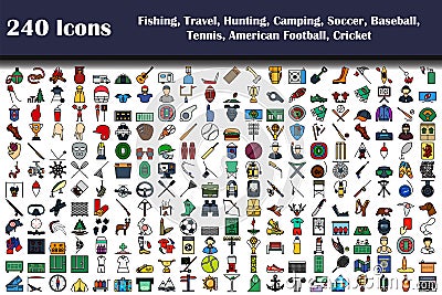 Fishing, Travel, Hunting, Camping, Sport Icon Set Vector Illustration