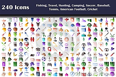 Fishing, Travel, Hunting, Camping, Sport Icon Set Vector Illustration