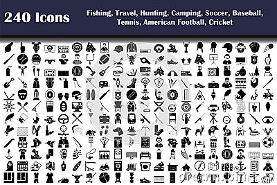 Fishing, Travel, Hunting, Camping, Sport Icon Set Vector Illustration