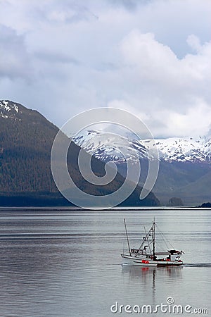 Fishing Trawler on Glacier Bay Alaska Stock Photo