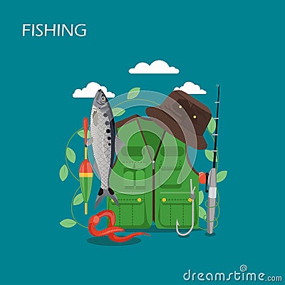 Fishing set vector flat style design illustration Vector Illustration