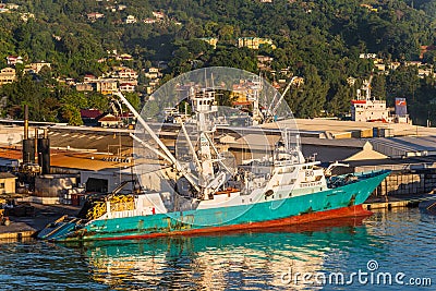 Fishing Vessel in the Port Victoria, Mahe island, Seychelles Editorial Stock Photo