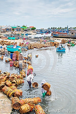 Fishing village along the coastline of Vietnam Editorial Stock Photo