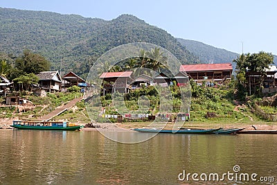 Fishing village Muang Ngoi Neua in Laos Stock Photo