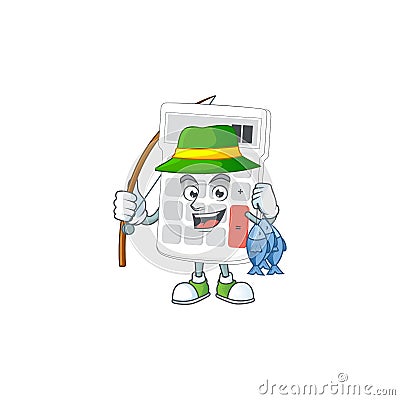 Fishing white calculator in the character mascot Vector Illustration