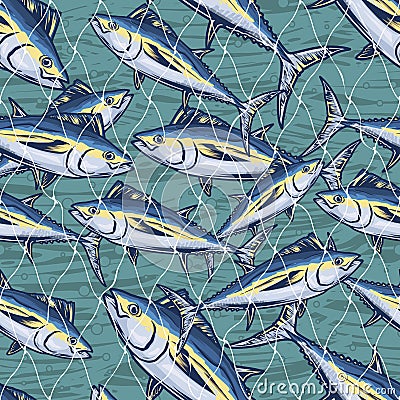 Fishnet tuna pattern seamless colorful Vector Illustration