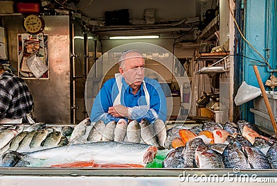 Fishnonger stall at market, Jerusalem Editorial Stock Photo