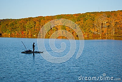 Fishrman in Risley Park Vernon Connecticut during autumn fall with beautfull foliage Editorial Stock Photo