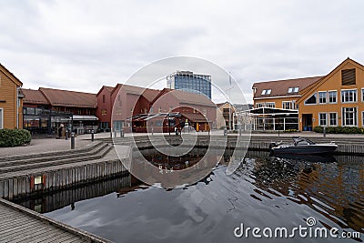 Fiskebrygga in Kristiansand, beautiful colorful houses, Norway Stock Photo