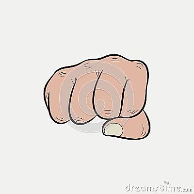 Fist. Clenched fingers pointing forward, punch. Vector. Vector Illustration