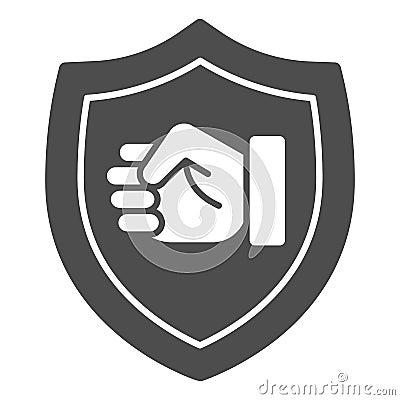 Fist emblem solid icon, self defense concept, clenched hand sign on white background, power badge icon in glyph style Vector Illustration