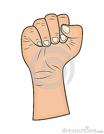 Fist, Hand gesture vector - realistic cartoon illustration. Picture isolated on white background. Vector Illustration