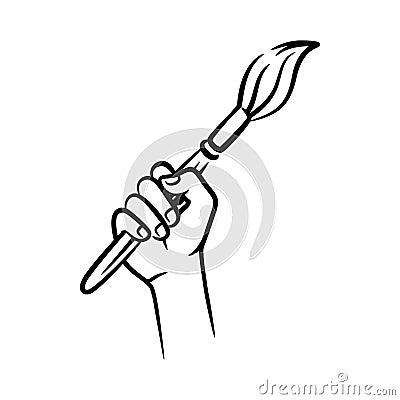 A fist hand holding a decorators paintbrush Vector Illustration