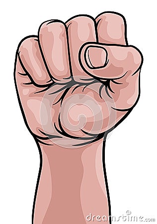 Fist Hand Raised Up Punch Comic Pop Art Cartoon Vector Illustration