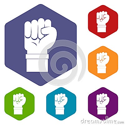 Fist icons set hexagon Vector Illustration