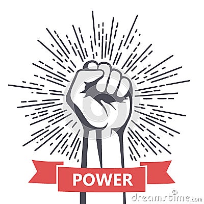 Fist male hand, proletarian protest symbol. Power sign Vector Illustration