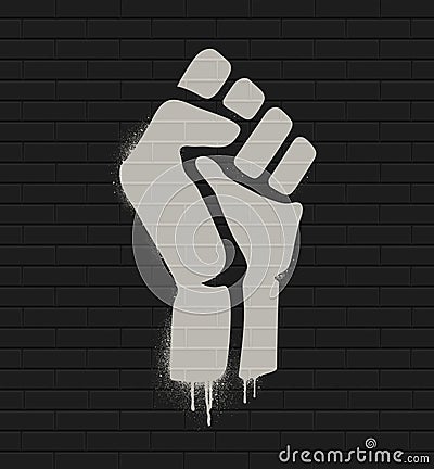 Fist raised in protest. Fist icon isolated on a brick wall. Vector illustration Cartoon Illustration