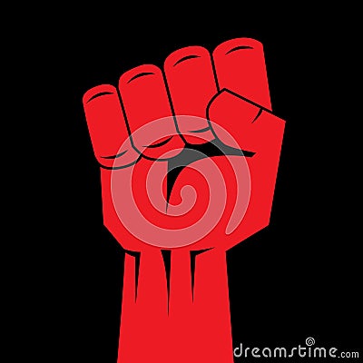 Fist red clenched hand vector. Victory, revolt concept. Revolution, solidarity, punch, strong, strike, change illustration. Easy Vector Illustration