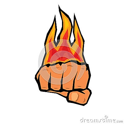 fist silhouette with fire. Vector Illustration