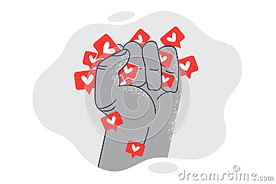 Fist squeezing like icons from social networks symbolizes fight against digital addiction Vector Illustration