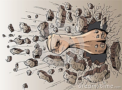 Fist through wall Vector Illustration
