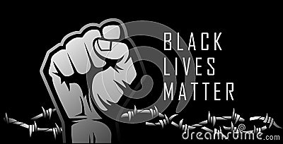 Black Lives Matter. Human hand raised in the air. Vector Illustration