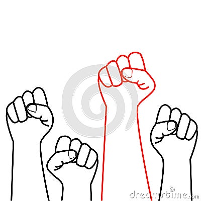 Fists up on white background, a symbol of the struggle for freedom and independence, demonstrations, revolution and protests Vector Illustration