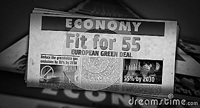 Fit for 55 European Green Deal retro newspaper 3d illustration Cartoon Illustration