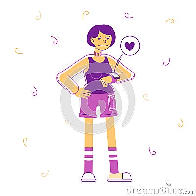 Fit Female Runner Using Smart Watch to Monitor her Performance. Woman Looking on Smartwatch Heart Beating Indication Vector Illustration