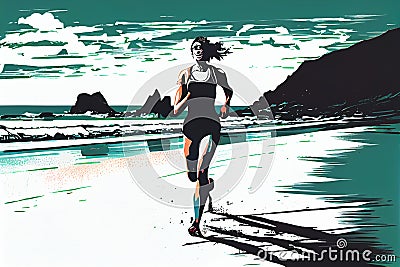 Fit Woman running jogging on beach Stock Photo