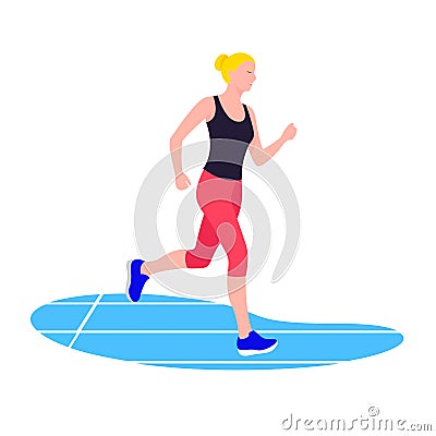 Fit woman running. Young female athlete doing sports, workout. Vector Illustration