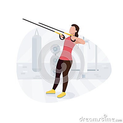 Fit woman working out on trx doing bodyweight exercises. Fitness strength training workout. Vector Illustration