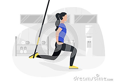 Fit woman working out on trx doing bodyweight exercises. Fitness strength training workout. Vector Illustration