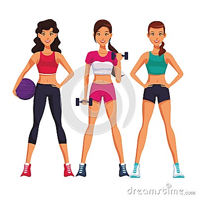 Fit women doing exercise Vector Illustration