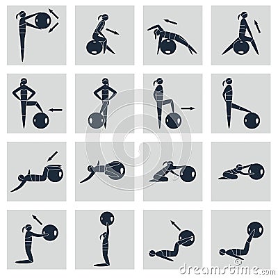 Fitness Ball Icons Set Vector Illustration