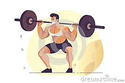 Fitness boy squat barbell arms gym. Slim, fit male athlete weightlifter training Stock Photo