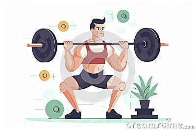 Fitness boy squat barbell arms gym. Slim, fit male athlete weightlifter training Stock Photo