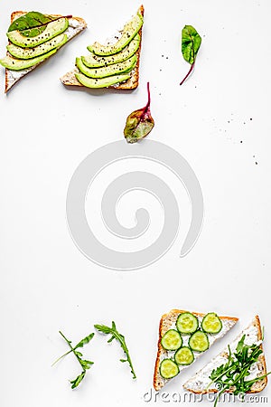 fitness breskfast with homemade sandwiches white table backgroun Stock Photo