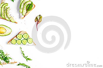 fitness breskfast with homemade sandwiches white table backgroun Stock Photo