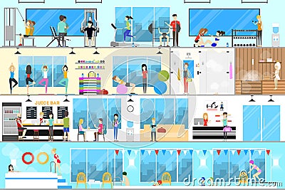 Fitness center interior. Vector Illustration