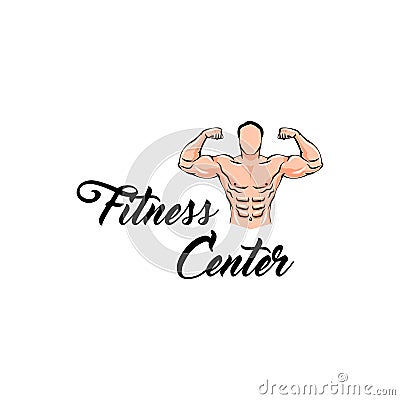 Fitness center label logo. Bodybuilder Fitness Model, Man with muscles. Vector. Vector Illustration