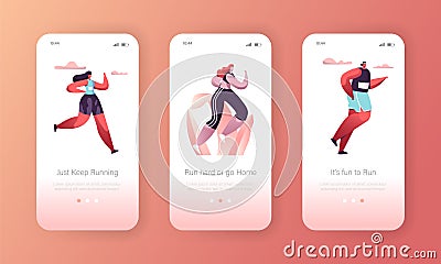 Fitness Character Exercise Landing Page Template Set. Healthy Sport Training Workout. Marathon Lifestyle Concept Vector Illustration