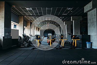 Fitness club interior. Gym nobody Stock Photo