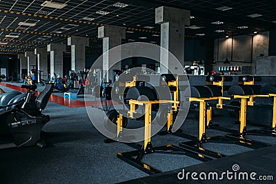 Fitness club interior. Gym nobody Stock Photo