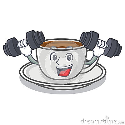 Fitness coffee character cartoon style Vector Illustration