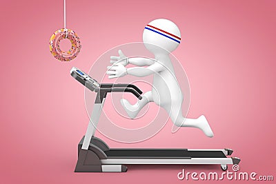 Fitness Concept. Person Runner Runs Along the Treadmill and Reaches for the Donut. 3d Rendering Stock Photo