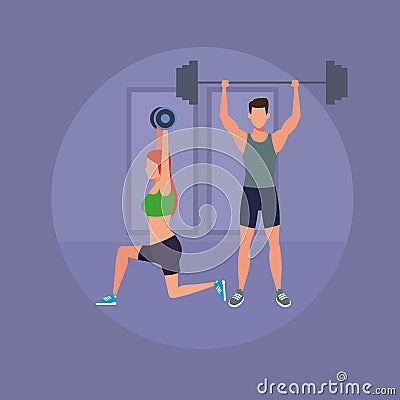 Fitness couple doing exercise Vector Illustration