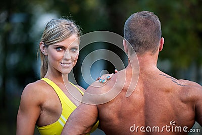 Fitness couple on a street workout Stock Photo