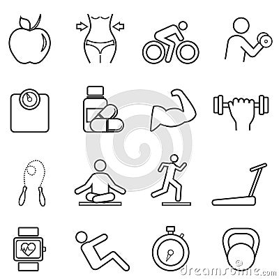 Fitness, diet line icons Vector Illustration